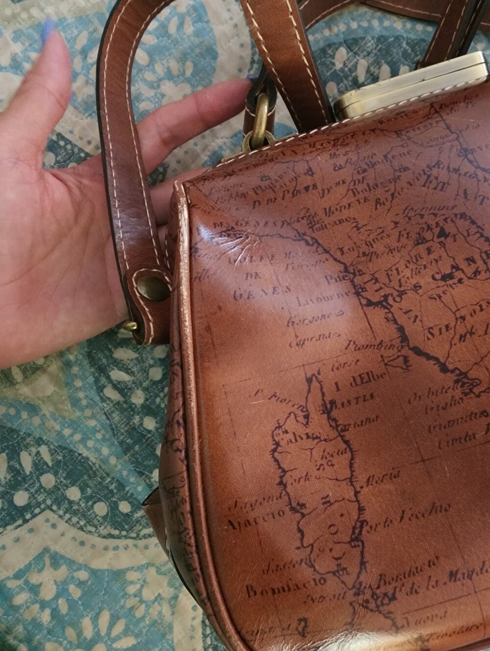 Patricia Nash Vaneto Kiss Lock Brown Map-Print Leather Crossbody Bag - Picture 13 of 14